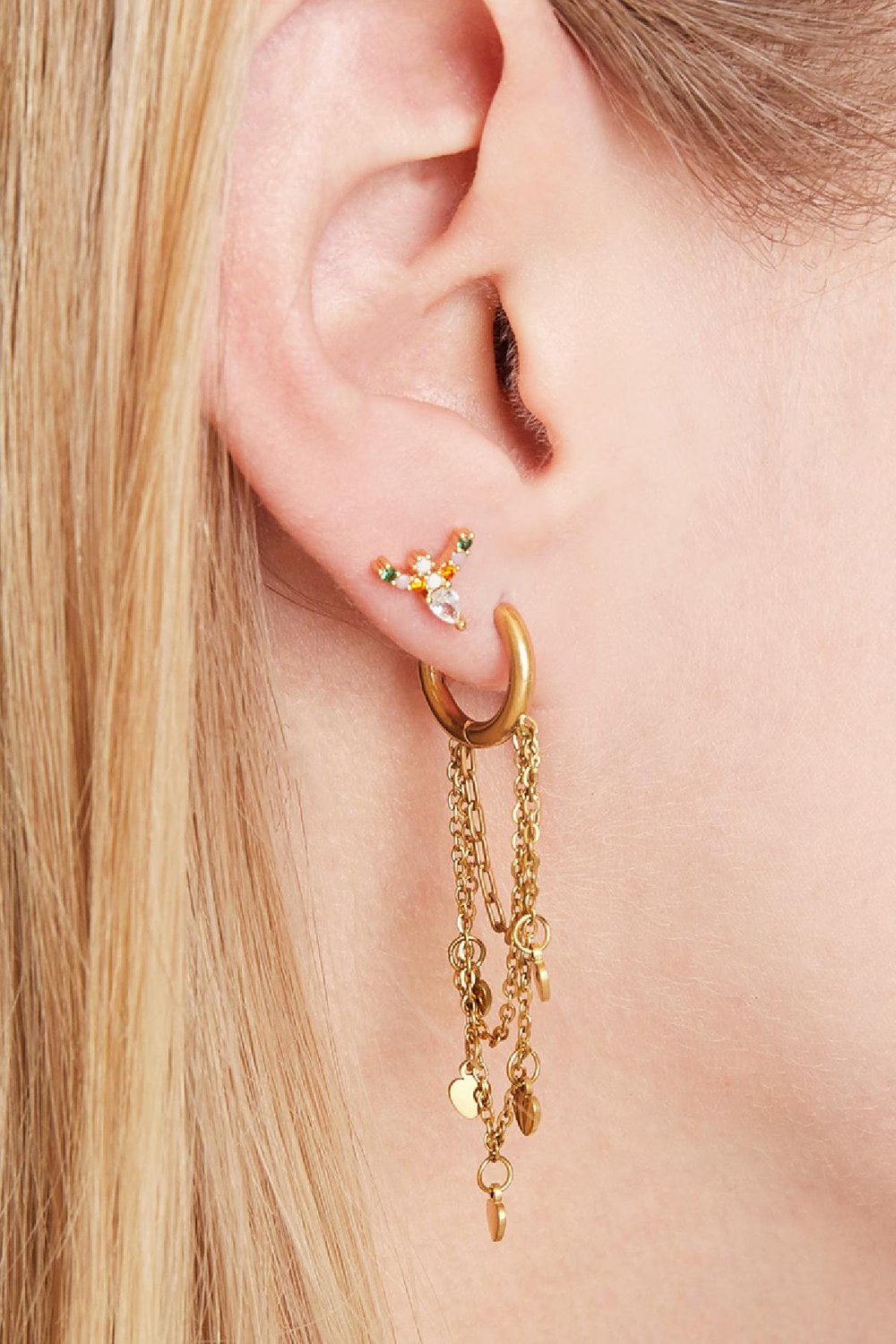 Earrings Hanging Hearts Gold Color Stainless Steel h5Picture3